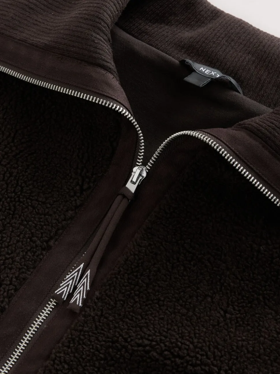Chocoladebruin - Borg Zip Through Fleece With Rib Collar