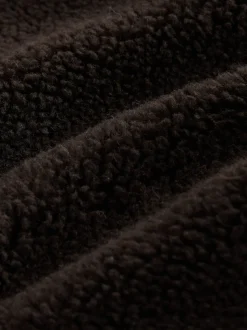 Chocoladebruin - Borg Zip Through Fleece With Rib Collar