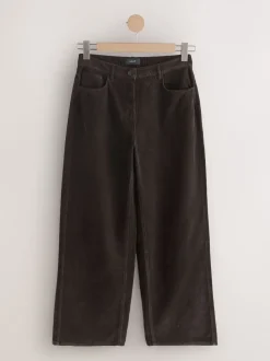Chocoladebruin - Corduroy broek met wijde pijpen