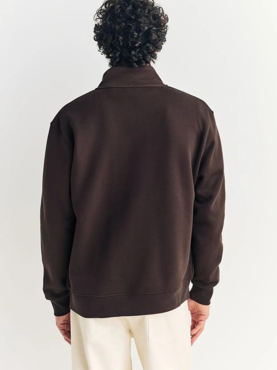 Chocoladebruin - Cotton Rich Jersey Full Zip Funnel Neck Sweatshirt