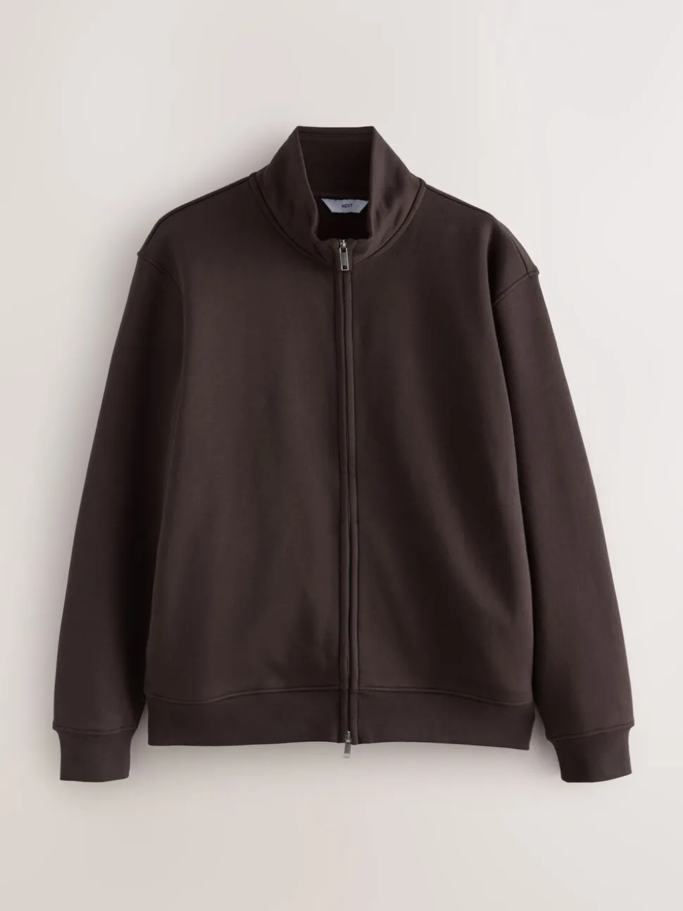 Chocoladebruin - Cotton Rich Jersey Full Zip Funnel Neck Sweatshirt