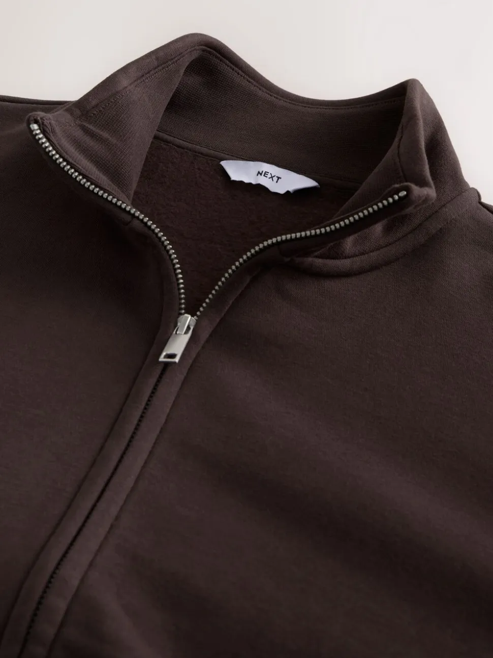 Chocoladebruin - Cotton Rich Jersey Full Zip Funnel Neck Sweatshirt