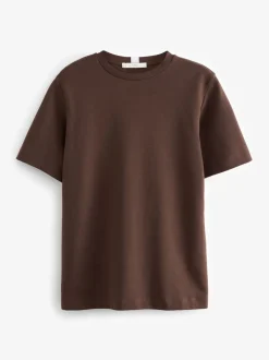 Chocoladebruin - Dik T-shirt met ronde hals en korte mouwen