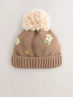 Chocoladebruin - Geborduurde beanie-muts (1-13jr)