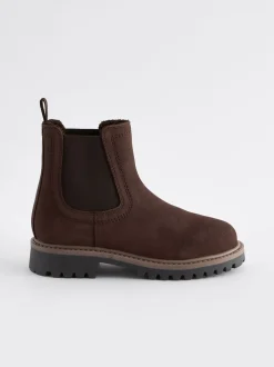 Chocoladebruin - Leren warmgevoerde Chelsea-laarzen