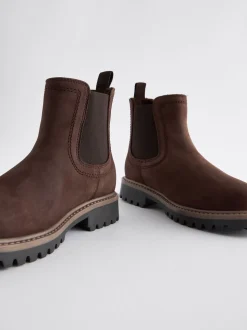 Chocoladebruin - Leren warmgevoerde Chelsea-laarzen