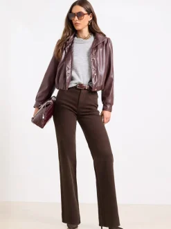 Chocoladebruin - Lipsy - Jeans met een middelhoge taille en wijde pijpen