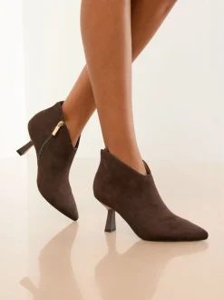 Chocoladebruin - Lipsy Faux Suede Low Heel Ankle Kitten Heels