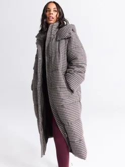 Chocoladebruin - Long Padded Check Longline Coat