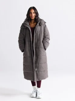 Chocoladebruin - Long Padded Check Longline Coat