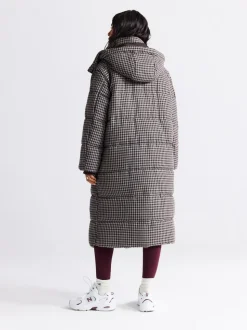 Chocoladebruin - Long Padded Check Longline Coat