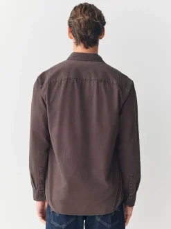 Chocoladebruin - Long Sleeve Garment Dyed Oxford Shirt