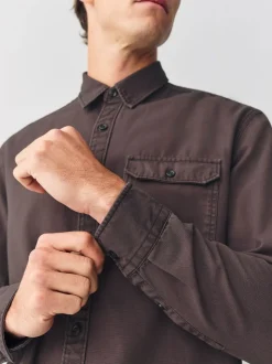 Chocoladebruin - Long Sleeve Garment Dyed Oxford Shirt