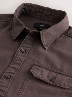 Chocoladebruin - Long Sleeve Garment Dyed Oxford Shirt