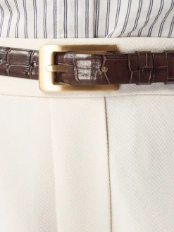 Chocoladebruin - N. Premium riem van Italiaans leer met krokodilleneffect-look