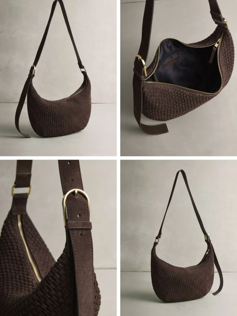 Chocoladebruin - N. Premium Suede Sling Weave Schoudertas