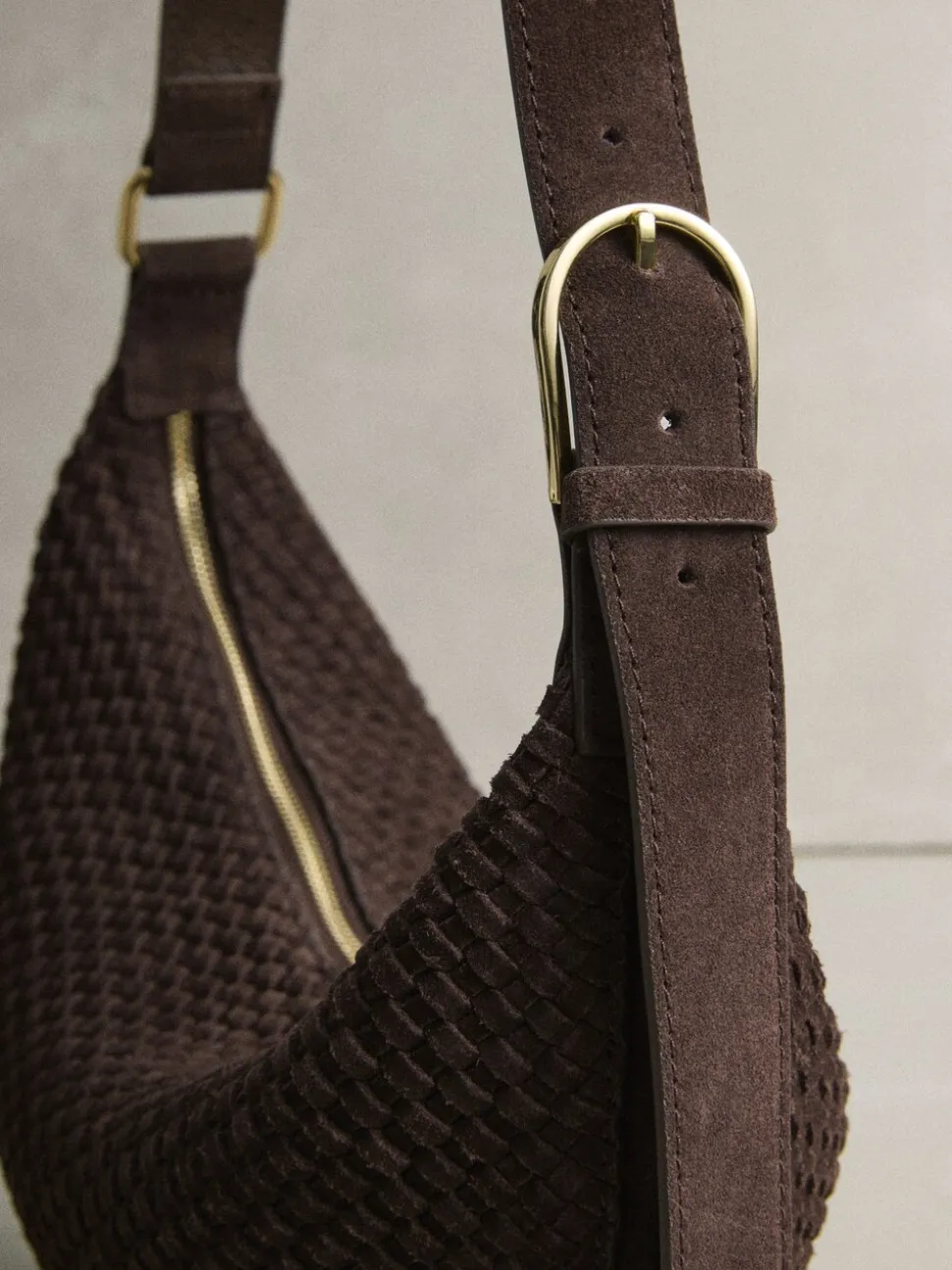 Chocoladebruin - N. Premium Suede Sling Weave Schoudertas