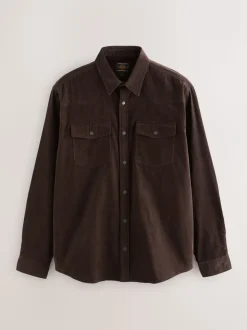 Chocoladebruin - Overhemd in westernstijl met lange mouwen van corduroy