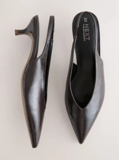 Chocoladebruin - Punt Toe Lage Slingback Naaldhak Schoenen