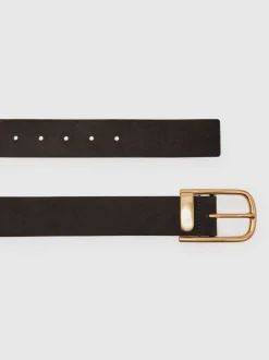 Chocoladebruin - Reiss Iyla leren riem met halve gesp
