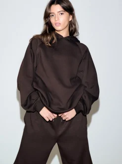 Chocoladebruin - Relaxte zware hoodie met normale lengte