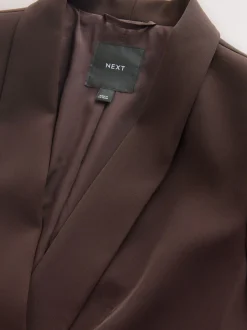 Chocoladebruin - Ruimvallend blazer met gerimpelde mouwen