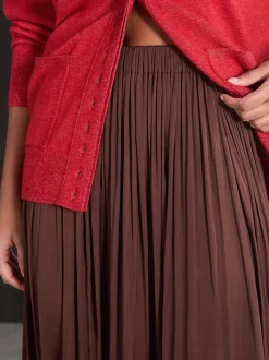 Chocoladebruin - Satin Pleated Maxi Skirt