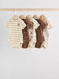 Chocoladebruin - Set van 5 babyrompertjes met korte mouwen