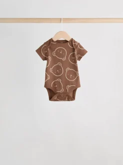 Chocoladebruin - Set van 5 babyrompertjes met korte mouwen