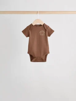 Chocoladebruin - Set van 5 babyrompertjes met korte mouwen