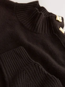 Chocoladebruin - Stand Neck Knitted Midi Jumper Dress
