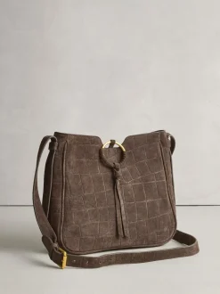 Chocoladebruin - Suede Croc Messenger Cross-Body Bag