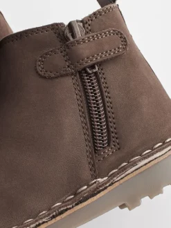 Chocoladebruin - Warm gevoerde leren Chelsea laarzen