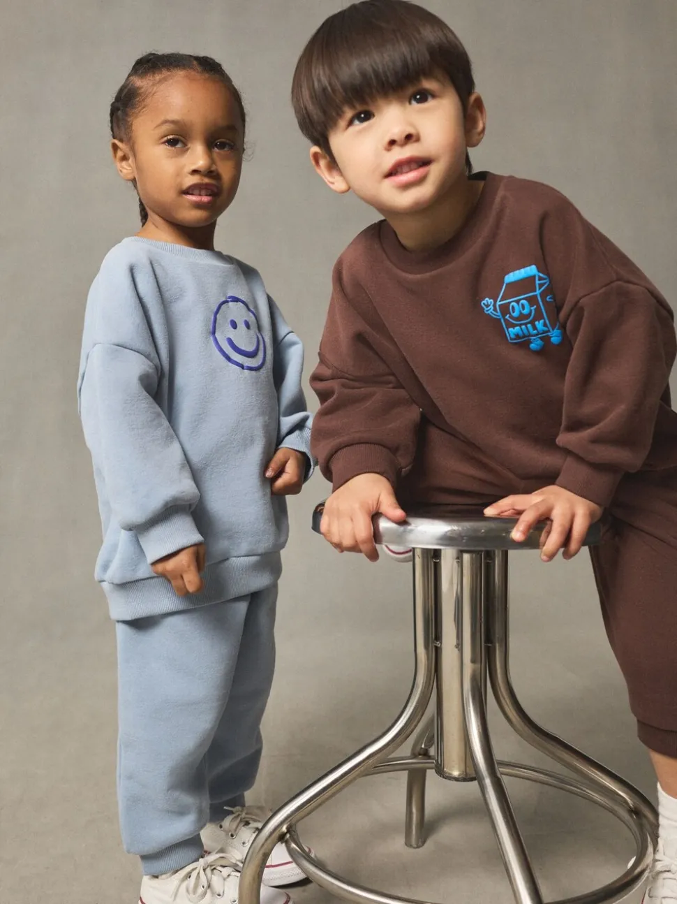 Chocoladebruin en blauw - Printed Crew Neck Sweat Top & Joggers Set (3mths-7yrs)