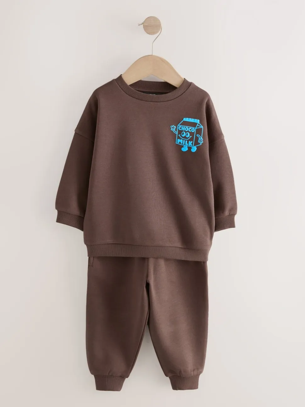 Chocoladebruin en blauw - Printed Crew Neck Sweat Top & Joggers Set (3mths-7yrs)