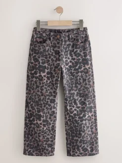 Chocoladebruin luipaardmotief - Jeans met wijde pijpen (3-16 jr)