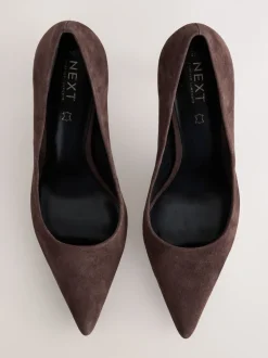 Chocoladebruin suède - Leren mid-court pumps