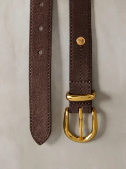 Chocoladebruin suède - N. Premium Made In Italië riem met gemiddelde breedte
