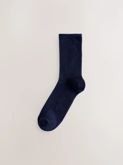 Chocoladebruin/blauw - 4 Paar geribbelde enkelsokken