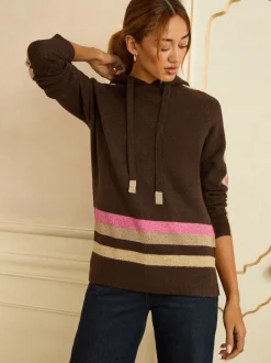 Chocoladebruine Lurex-strepen met meerdere kleuren - Love & Roses gebreide trui met capuchon