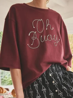 Chocoladebruine slogan - Pyjama met short