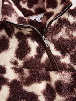 Chocoladebruin/roze luipaardprint - Soft Touch Knusse Teddy Borg Kwartrondrits Fleece