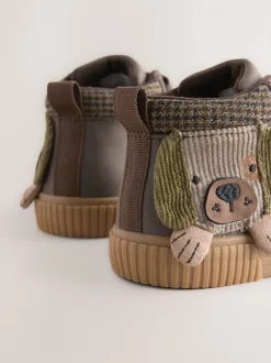 Chocoladekleurig met hondenprint - Hoge schoenen met klittenbandsluiting