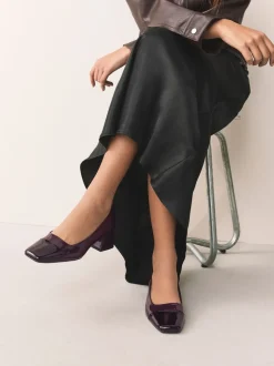 Chocolate Brown Patent - Forever Comfort® Toe Cap Low Block Court Heels