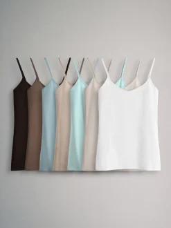 Chocolate Brown/Cream/White/Blues - The Set 7 pakken dunne bandvest Tops