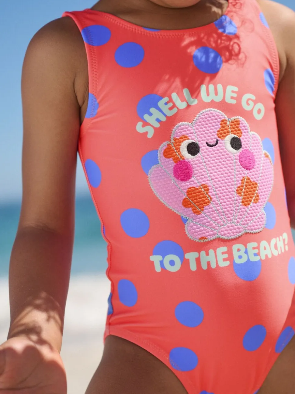 Coral Pink Shell Polka Dot - Badpak (3 mnd-7 jr)