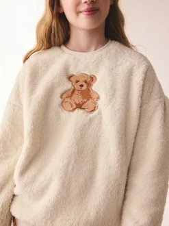 Cream Bear Applique - Fleece Pyjamas Set (12mths-16yrs)