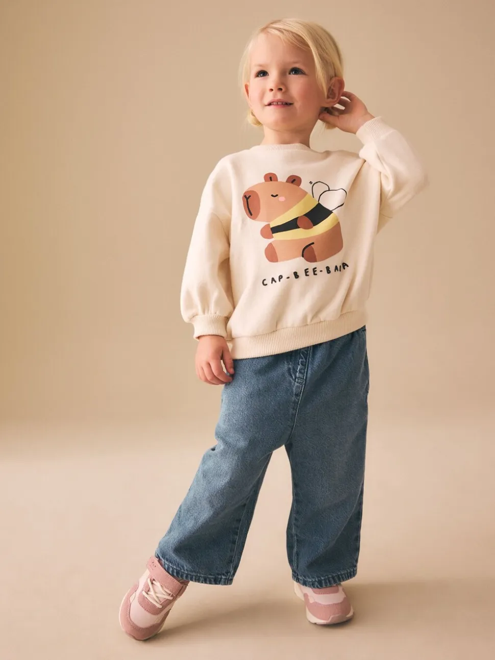 Cream Capybara - Sweatshirt met ronde hals (3 mnd-7 jr)