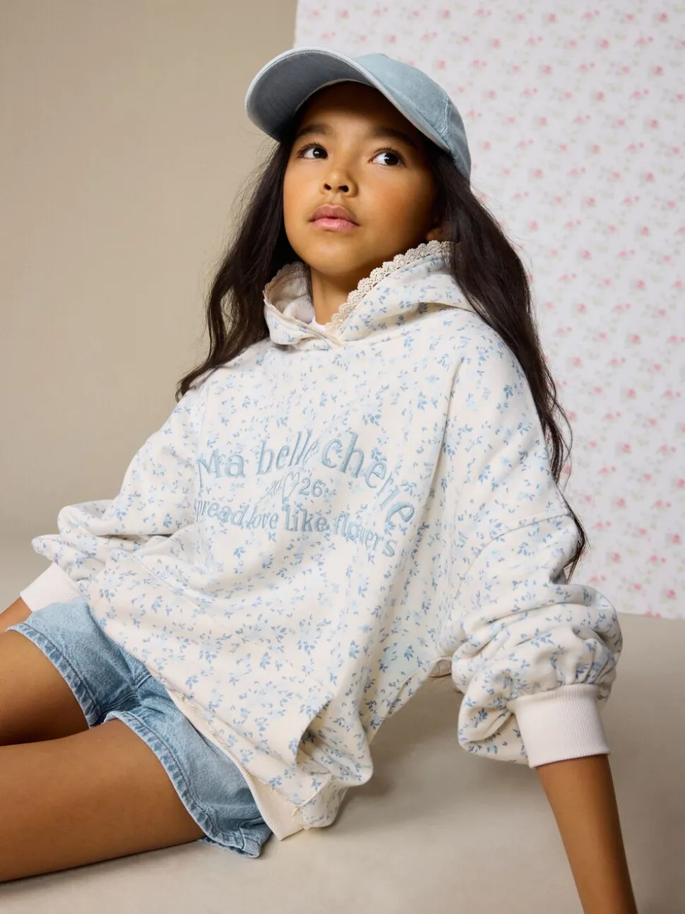 Cream Ditsy Flower - Hoodie (3 - 16 jr)