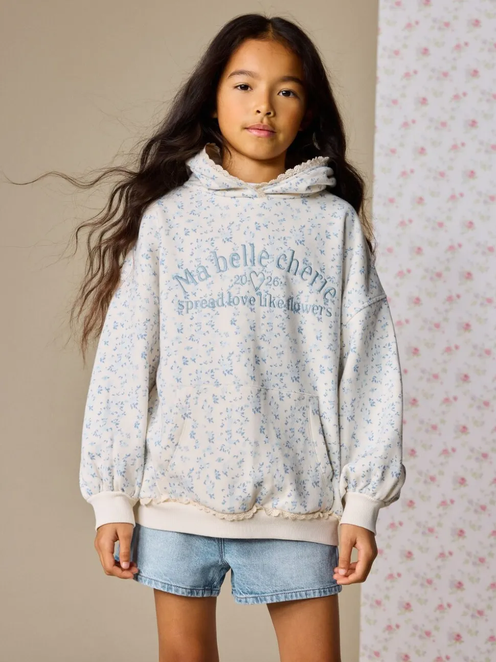 Cream Ditsy Flower - Hoodie (3 - 16 jr)
